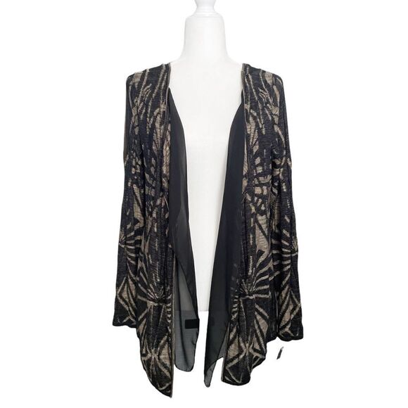 Nic + Zoe Open Front Cardigan Black Gold Lightweight Sheer Size L - Picture 1 of 8